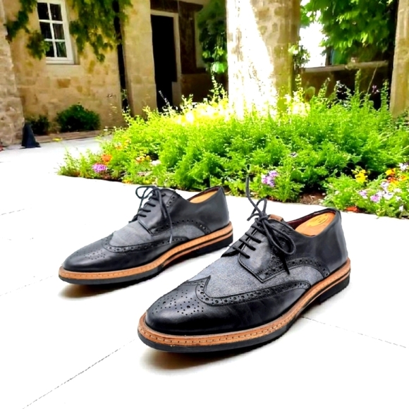 Ben Sherman Black/Gray sz 11.5 Oxfords Leather Wingtip Design - Picture 1 of 10